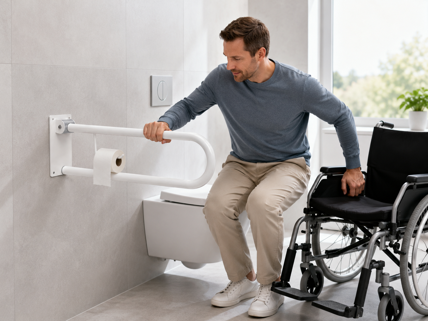 მოძრავი მოაჯირი /GRAB BAR WITH PAPER HOLDER 73x23x11 cm - WHITE